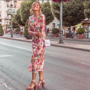 Zara Sequin Dress maxi Floral  sz Lg NWT